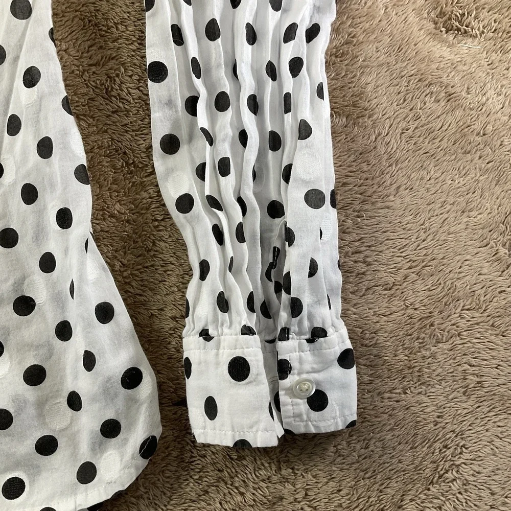 J. Crew Womens Polka Dot Popover Shirt Black White Cotton Long Sleeve Size L 267